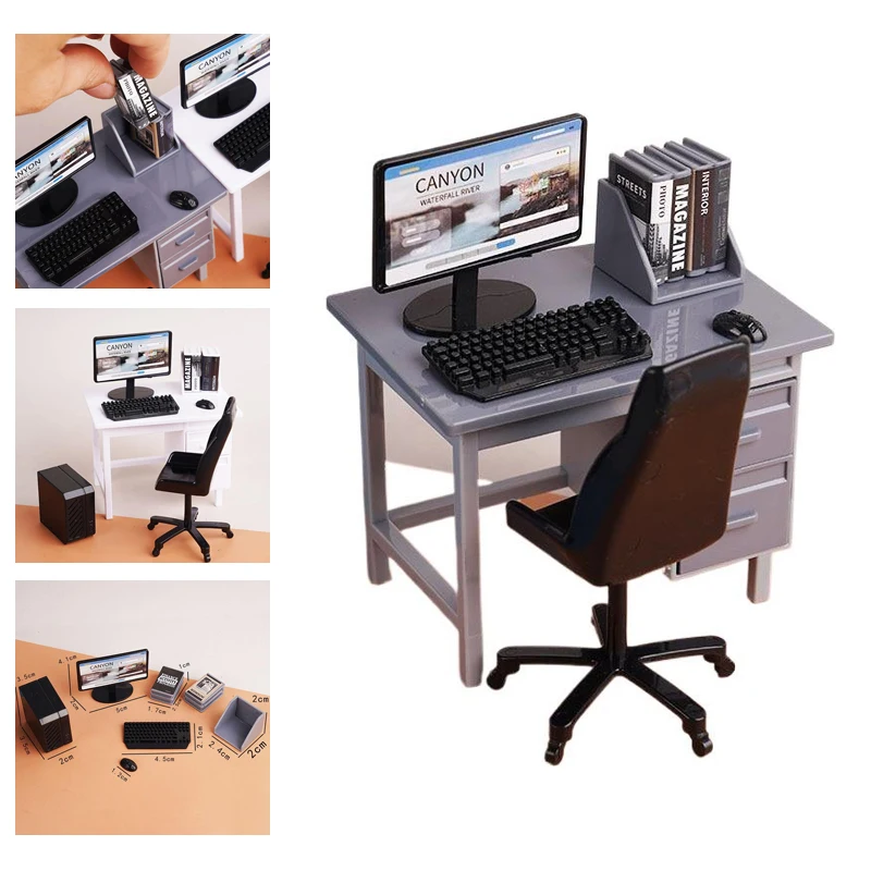 

1Set 1/12 Dollhouse Miniature Computer Keyboard Desk Chair Kit Home Study Room Furniture Decor Micro Scene Props 장난감 집