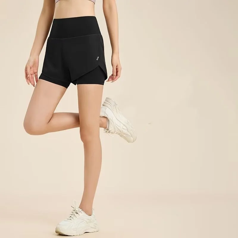Summer new professional quick drying fitness three part pants for women, anti glare sports pants, fake two piece outdoor running