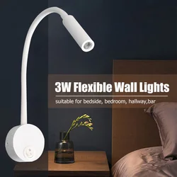 Bedside Wall Mounted Reading Lamp Gooseneck All-directional LED Wall Lamp Sconces 3W Metal Spot Lamp for Studyroom Bedroom