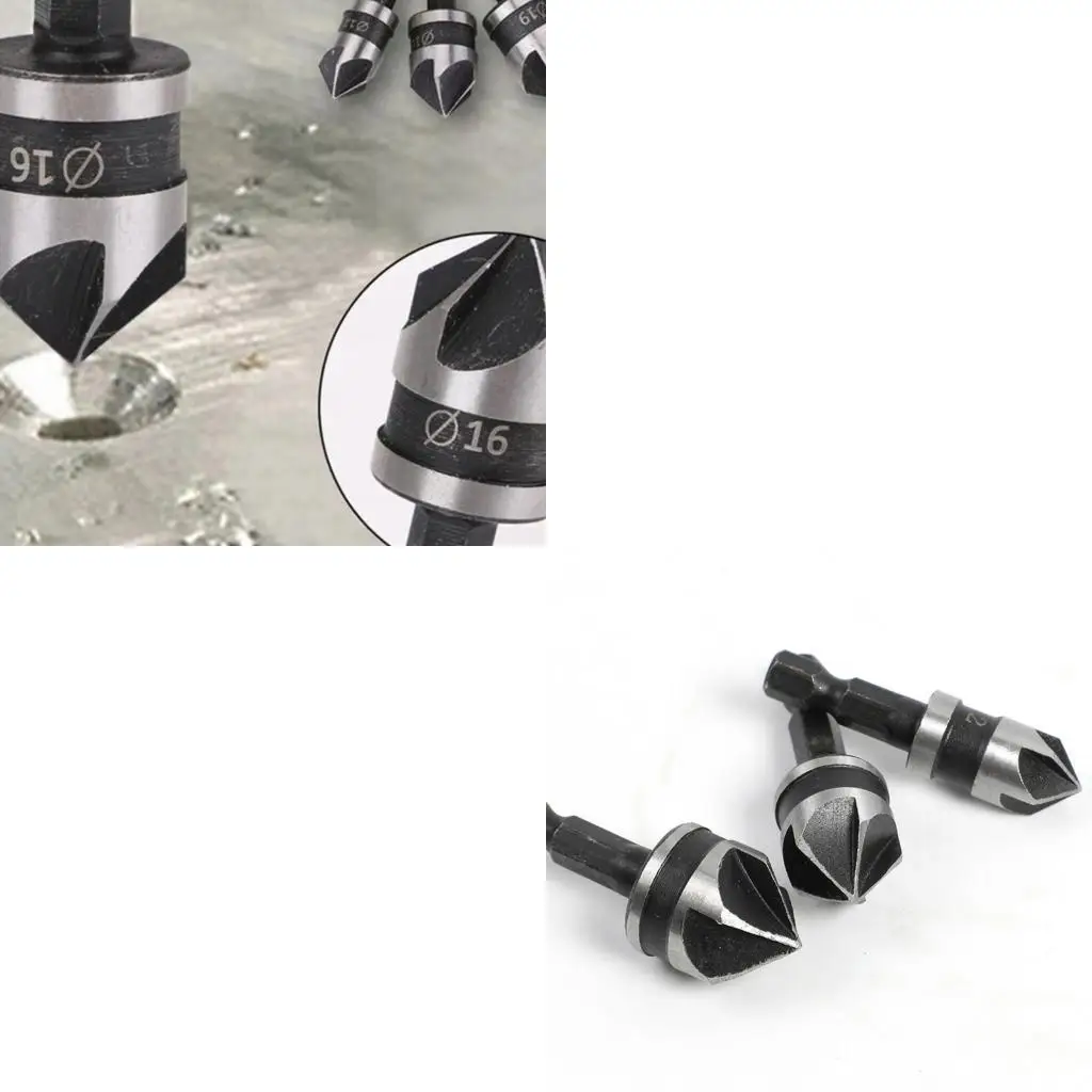 

652F 3Piece Hexadecimal Shank Countersink Drill Bit 5Flute Chamfer Tool For Wood Drilling 12mm 16mm 19mm High Carbon Steel