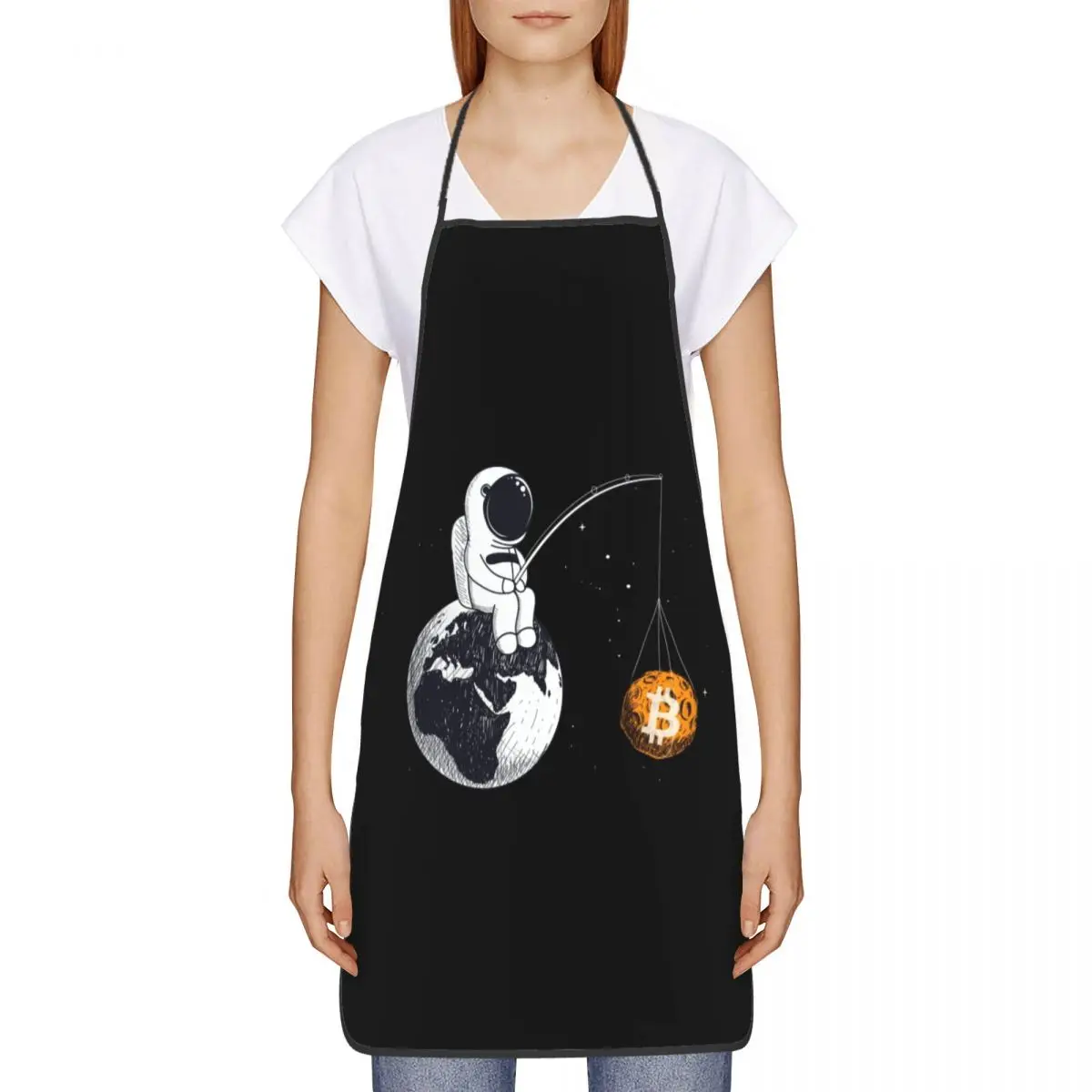 Bitcoin Astronaut Fishing Apron for Women Men Bib BTC Hodl Space Cryptocurrency Cooking Kitchen Tablier Cuisine Chef Baking