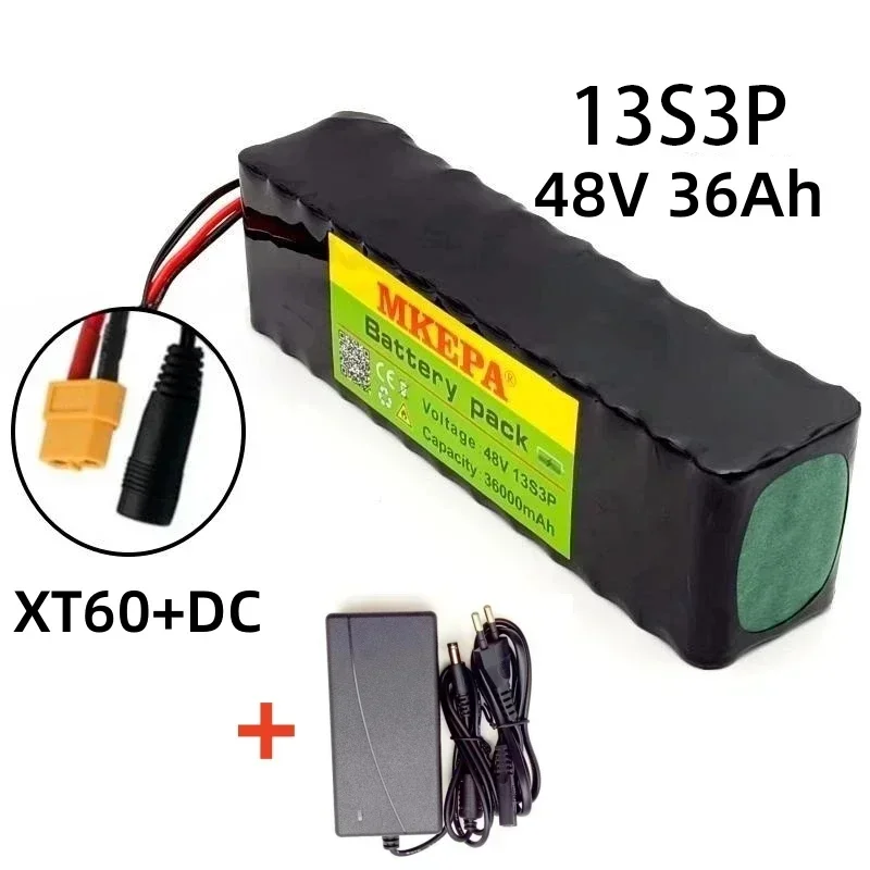 48v 36000mAh 1000w 13S3P Lithium Ion Battery Suitable for electric riding batteries BMS+52.6V 2A Charger