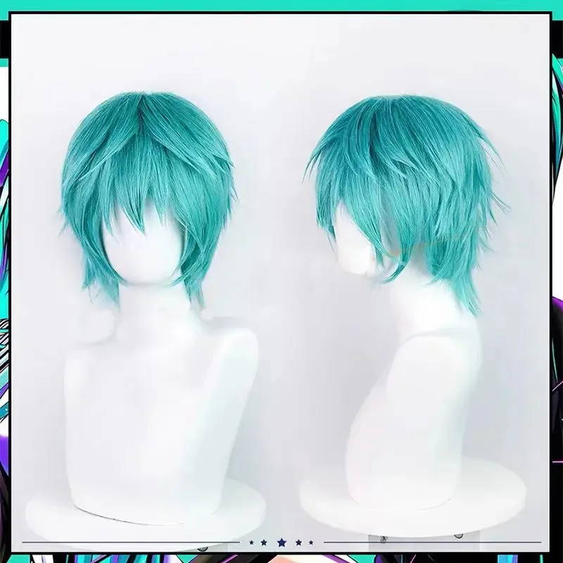 Mikuo تأثيري أنيمي Miku الأزرق اكسسوارات قصيرة ارتفاع درجة الحرارة سلك الشعر مع غطاء شعر مستعار للرجال eo]5