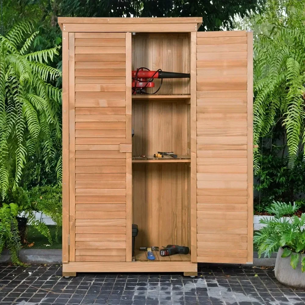 Shed, Outdoor Storage Cabinet, Wooden Storage Shed with Latch, Detachable Shelves & Weather Resistant Pitch Roof, Outside Shed