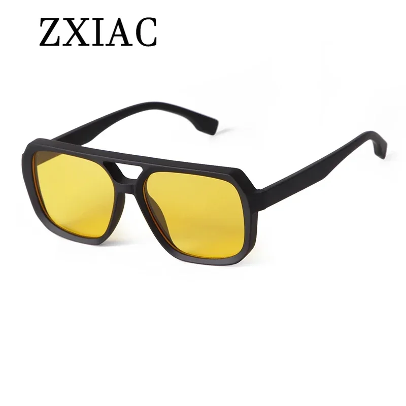 ZXIAC Square Double Bridge Sunglasses Men Women Retro Personality Ocean Lens Glasses Trendy Pilot Glasses Large Flat Top Shades