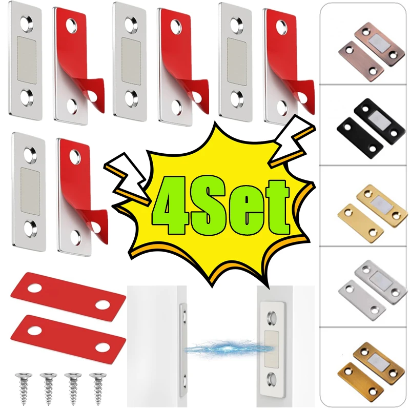 4/2/1Set Strong Magnetic Cabinet Catches Ultra-Thin Door Magnets Stops Invisible Adhesive Drawer Magnet Catch for Kitchen Closer