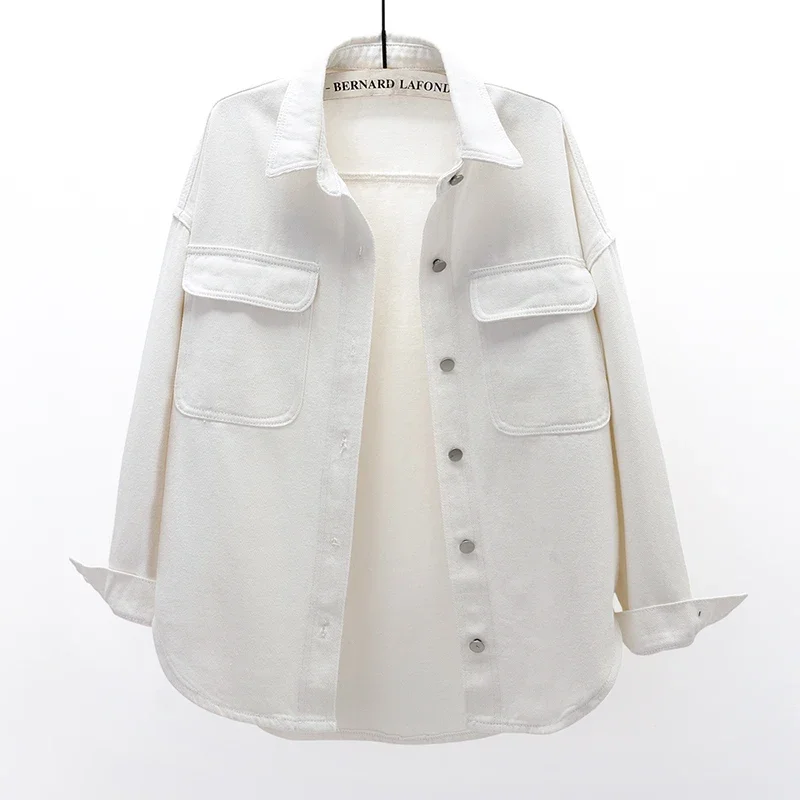 

Pink White Big Pocket Long Sleeve Denim Jacket Women Korean Fashion Cowboy Outerwear Autumn Loose Mid Long Jeans Jacket Female