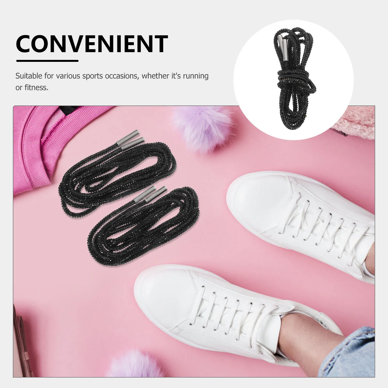 1 زوج حجر الراين أربطة أحذية جولة بريق أربطة الحذاء للأحذية الرياضية Sweatpants هوديس كريستال بلينغ حبل سلاسل الأحذية الأسود