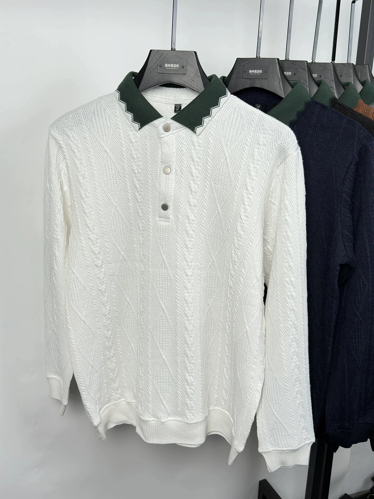 

High end retro long-sleeve T-shirt men jacquard lapel design brand fashion sweater autumn soft comfort casual knitted polo shirt