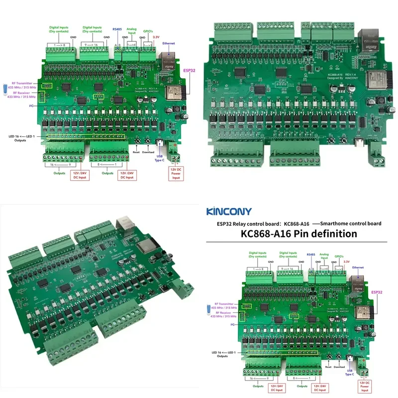 KC868-A16 Ethernet Relay Network ESP32 Development Board Wifi Switch MQTT TCP Web HTTP ESPhome Home Assistant Tasmota DIY