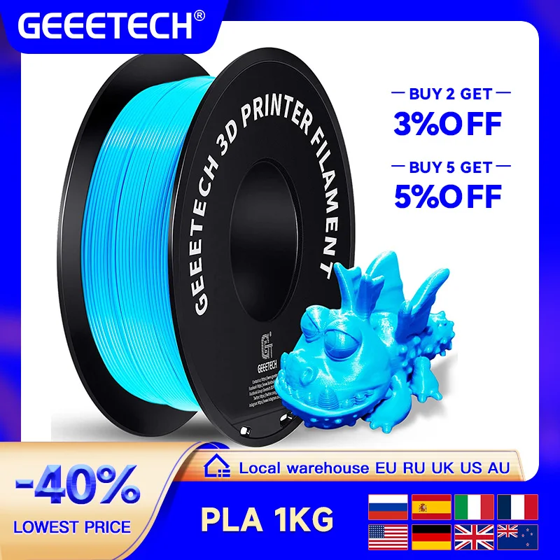 Geeetech เส้นใยพลาสติกมาตรฐาน1กก. 1.75มม. วัสดุพลาสติกของเครื่องพิมพ์3D ความแม่นยำ0.03มม. พอดีกับเครื่องพิมพ์ FDM ส่วนใหญ่