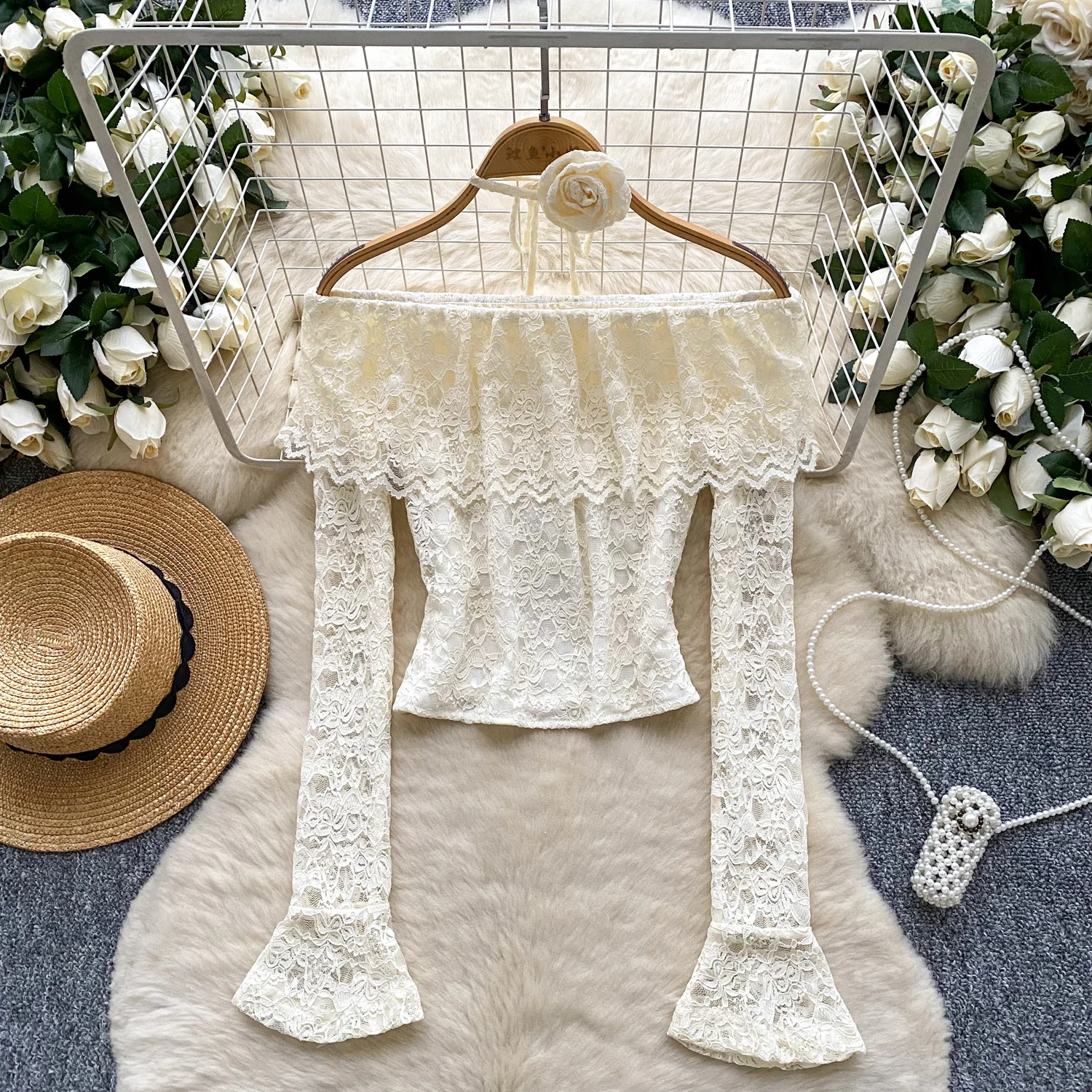 

Женские кружевные топы с оборками и разрезом на шее, рубашки, женские зимне-осенние пуловеры с 3D цветами, женский милый очаровательный сказочный праздничный банкетный топ