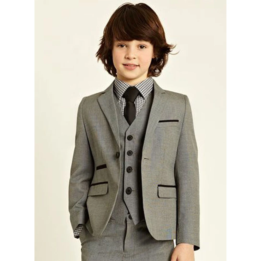 

Grey Boy's Suits 3 Piece Luxury Slim Fit Blazer for Evening Party Wedding Single Breasted Suits 3-16 Years Children Clothing