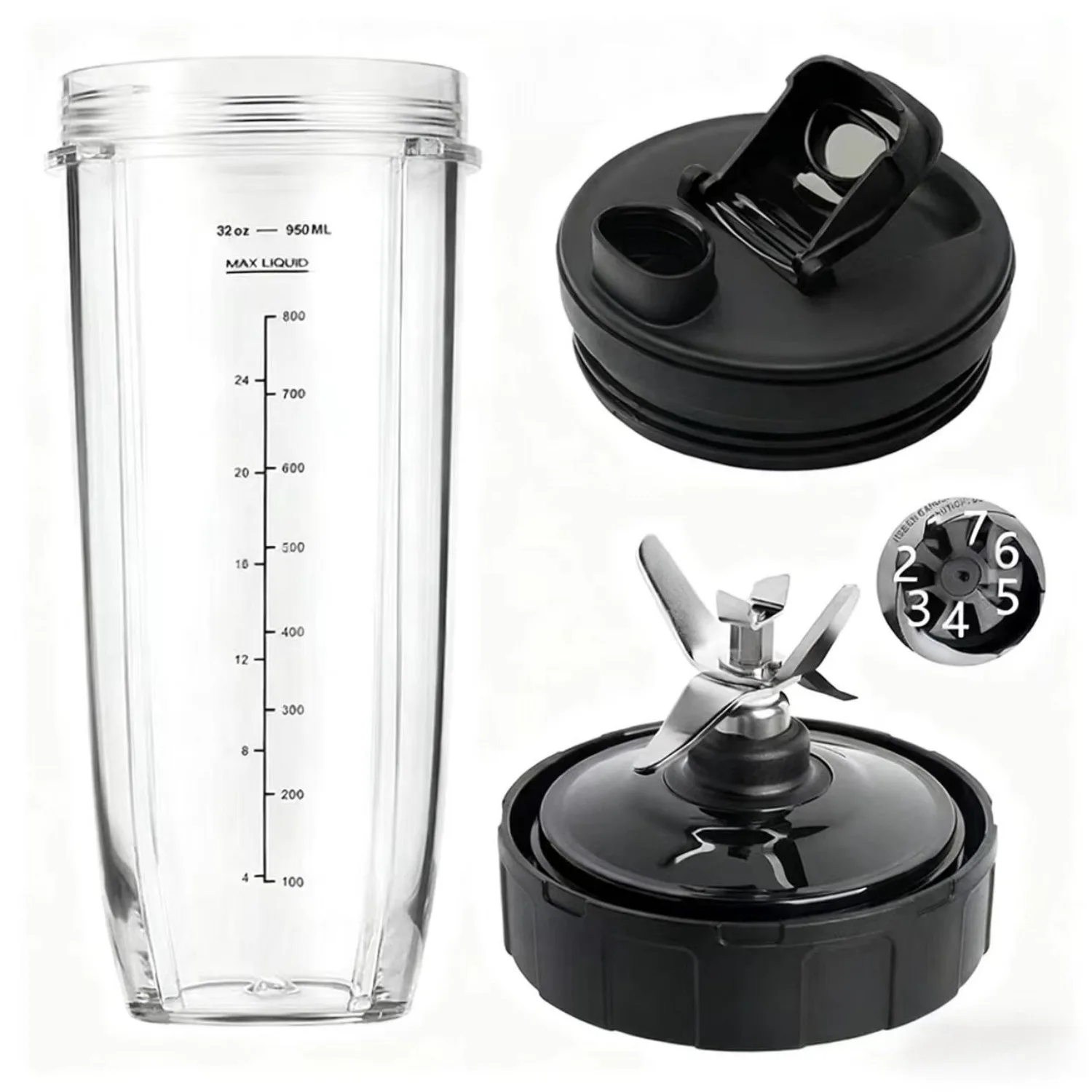 كوب شفرة 32 أونصة مع غطاء للذهاب وشفرة مستخرج 7 زعانف لخلاطات Nutri Ninja Auto IQ BL2012 BN801 BL487 BL487A BL488W BL450 #1