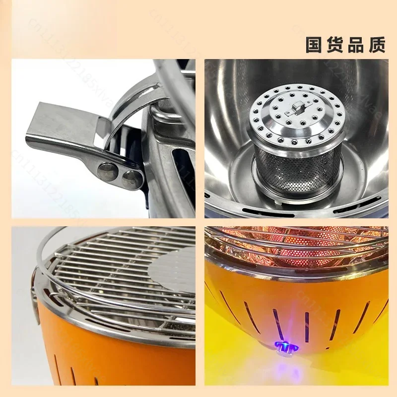 Portable Lotus Charcoal BBQ Grill Built-in Fan Smokeless Anti-Scald Barbecue Stove For Home & Outdoor Picnic Cooking