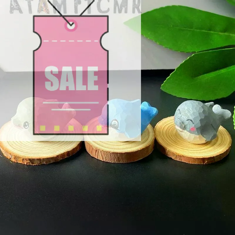 Hand Carved Wood Dolphin Figurine Cute Adorable Desk Decor Handmade Wooden Animal Craft Ornament Lovely Marine Animal Sculpture