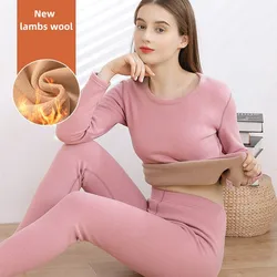 Thermal Underwear For Women Winter Warm thicken lamb fleece high elastic Long Johns bottoming Two Piece Sets Thermos Clothing