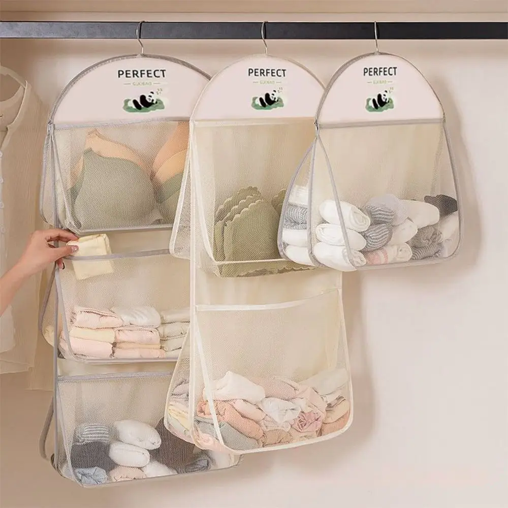 Multi-layer Storage Mesh Bag Save Space Wardrobe Hanging Panda Mesh Organizing Bag Multi-function Large Capacity