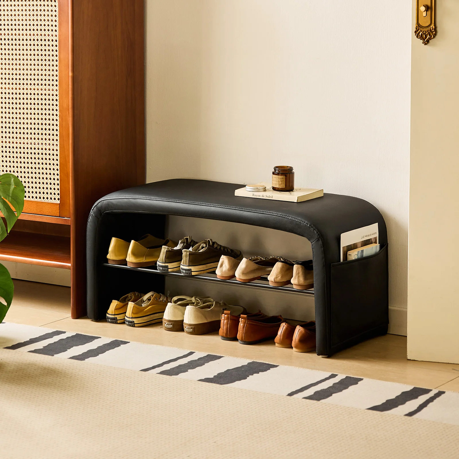 Age-Friendly Light Luxury Integrated Shoe Changing Stool Bench for Home Entrance Entryway Elderly Use