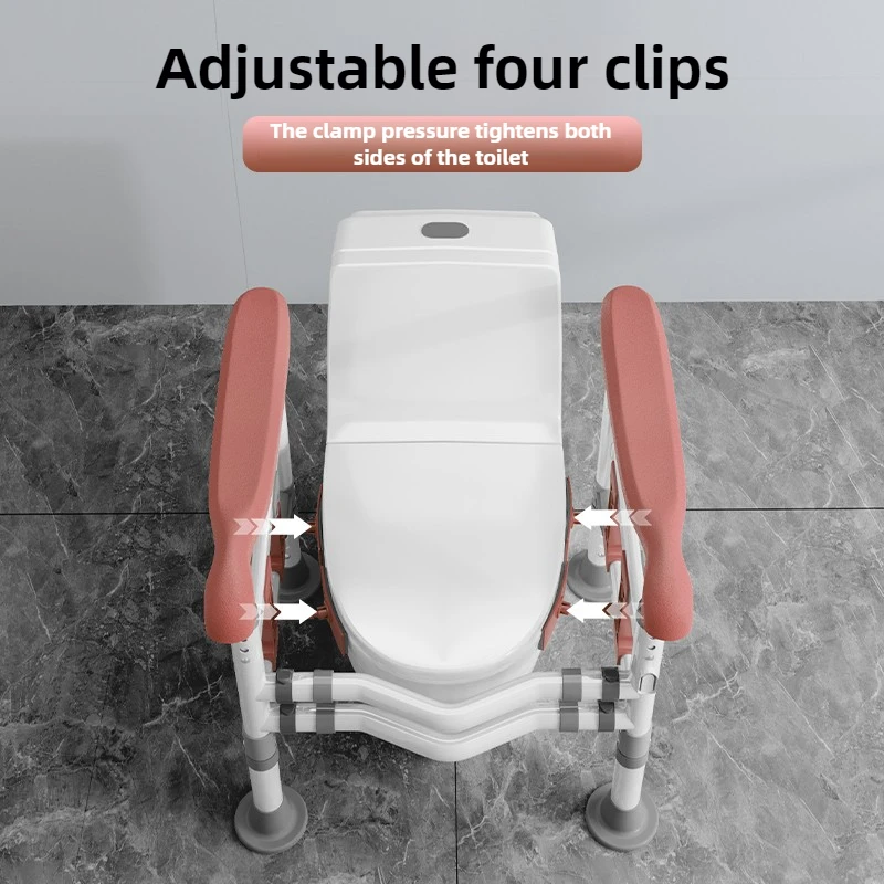 ‌360°Rotatable Toilet Safety Handle for Seniors Fall Prevention Bathroom Grab Bar w/Reinforcement Straps Secure Fit