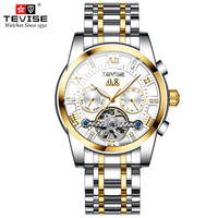 T9005A-F TEVISE Men's Automatic Mechanical Watch Waterproof Stainless Steel Calendar Week SKeleton Business Watch