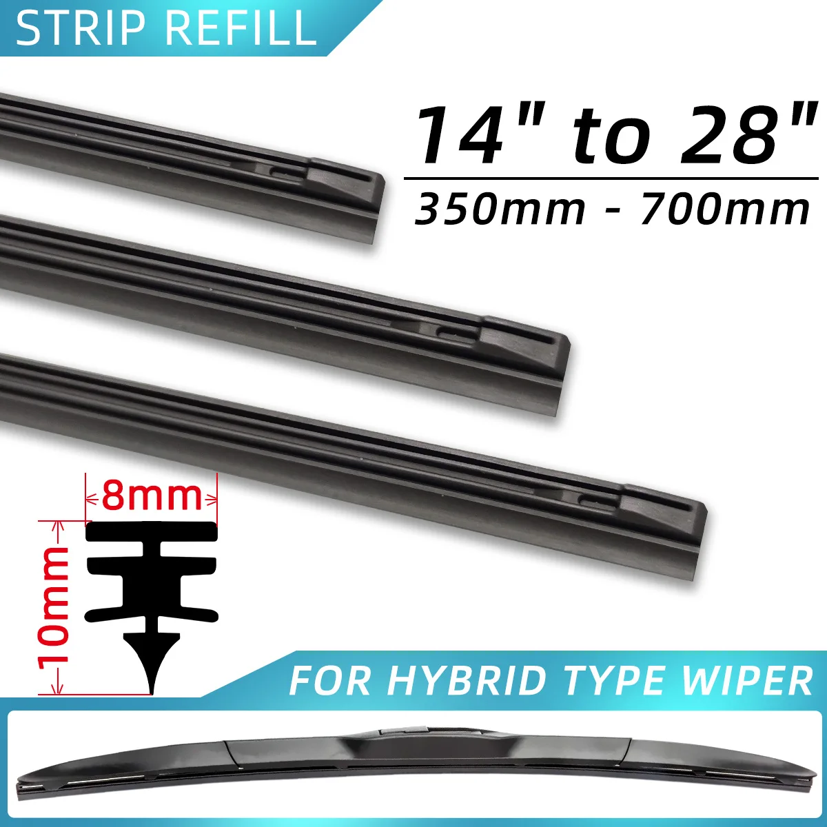 1PC 8mm Car Wiper Blade Filling Replacement Rubber Strip 14 To 28 Inch Car Parts Fit For Hybrid Windshield Wiper Blades