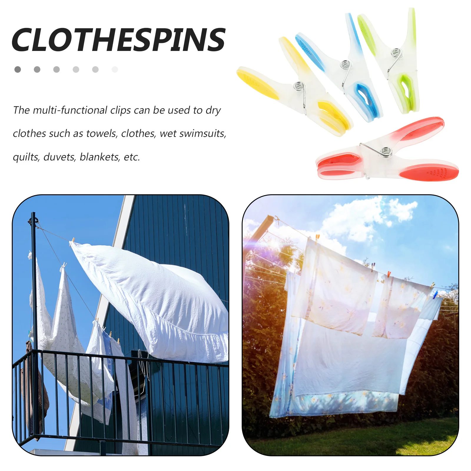

12pcs Windproof Drying Clips Clothes Laundry Pegs Strong Pinch Hangers Quilt Sock Clamp Non Slip Plastic Storage Space