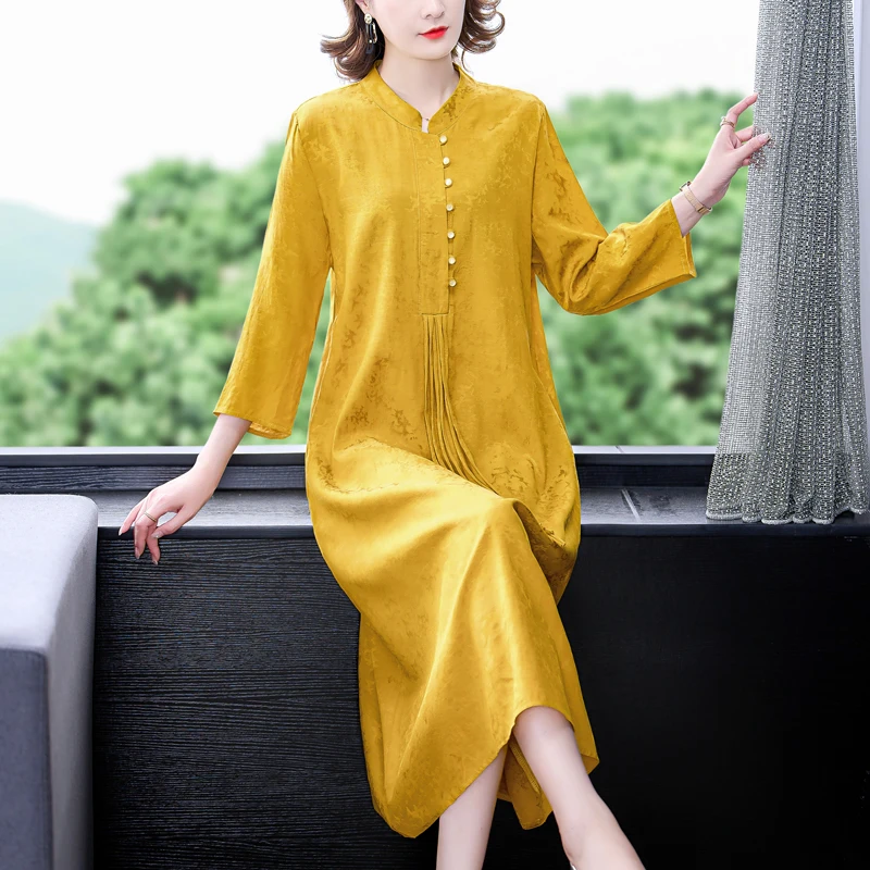 2023 New Fashion Xiangyun Yarn Dress Women's Summer Vintage Large Jacquard Loose Fit Casual Holiday Dress Vestidos