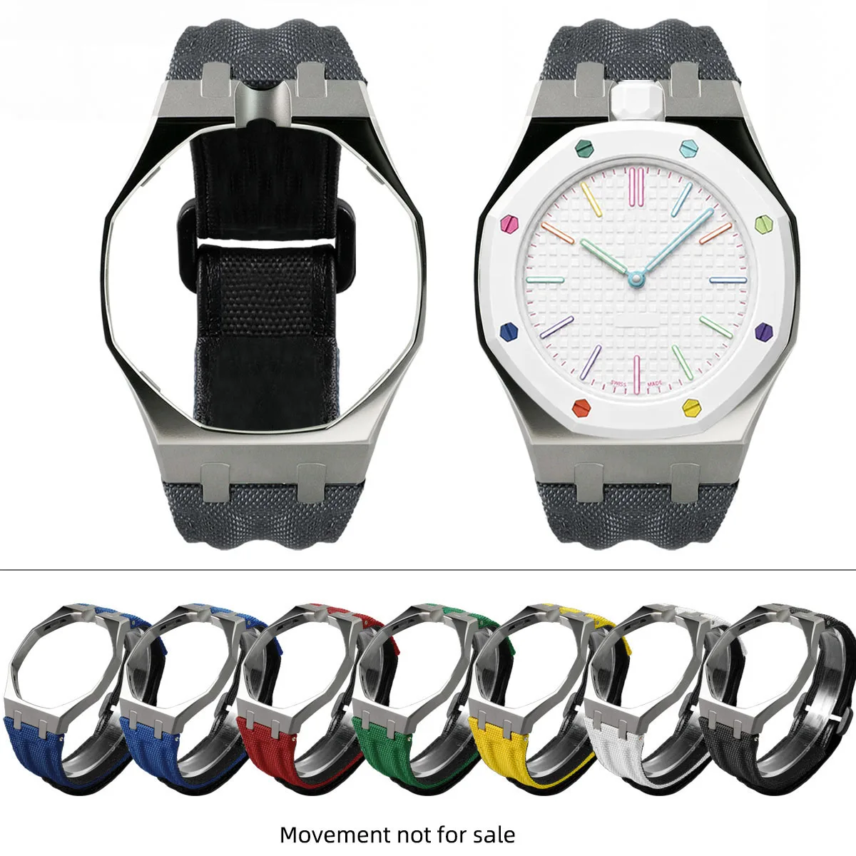 For Swatch x AP Royal POP Nylon Strap Titanium Alloy Case Set Hook And Loop Watch Band Changer to wristwatch Modification Kit