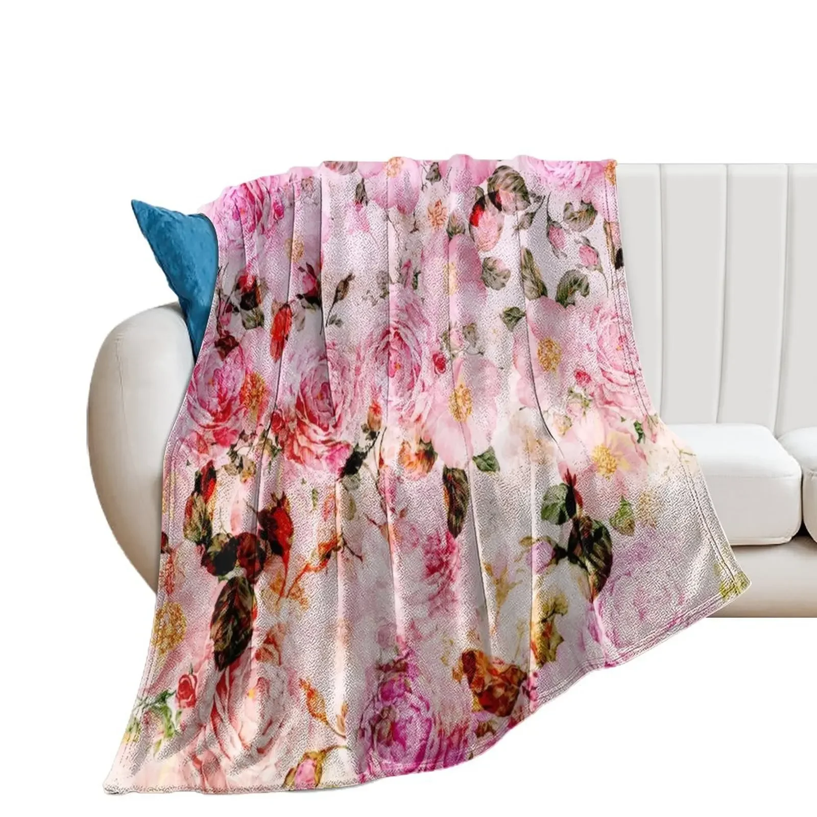 

Chic girly pink watercolor vintage floral pattern Throw Blanket Decorative Sofas Blankets For Bed Summer Blankets