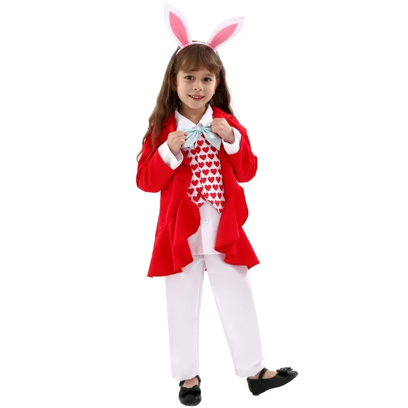 2025 New Easter Dignified White Rabbit Toddler Costume Girls Rabbit Fancy Dress Cosplay Kids Mr White Rabbit Purim Costume view 2