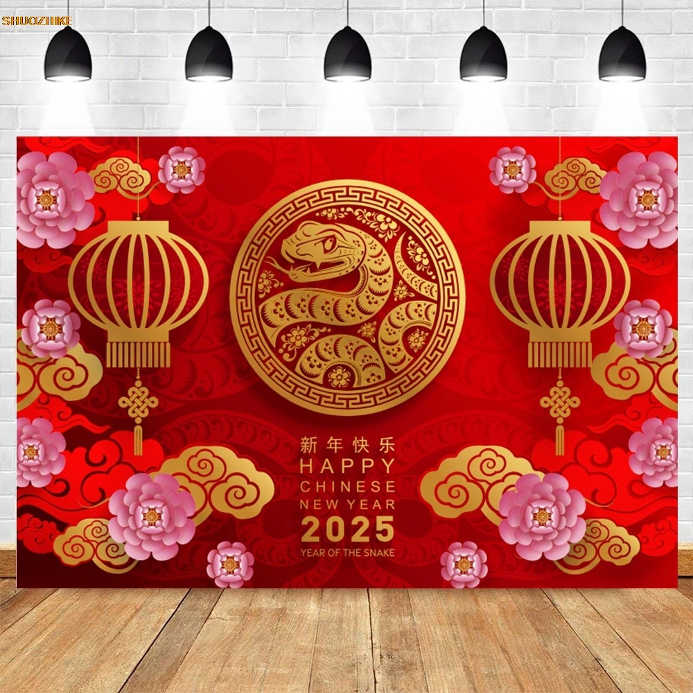 행복한 중국 새해 배경 골드 뱀 레드 랜턴 용수철 축제, 가족 파티 사진 배경 장식, 사진 스튜디오