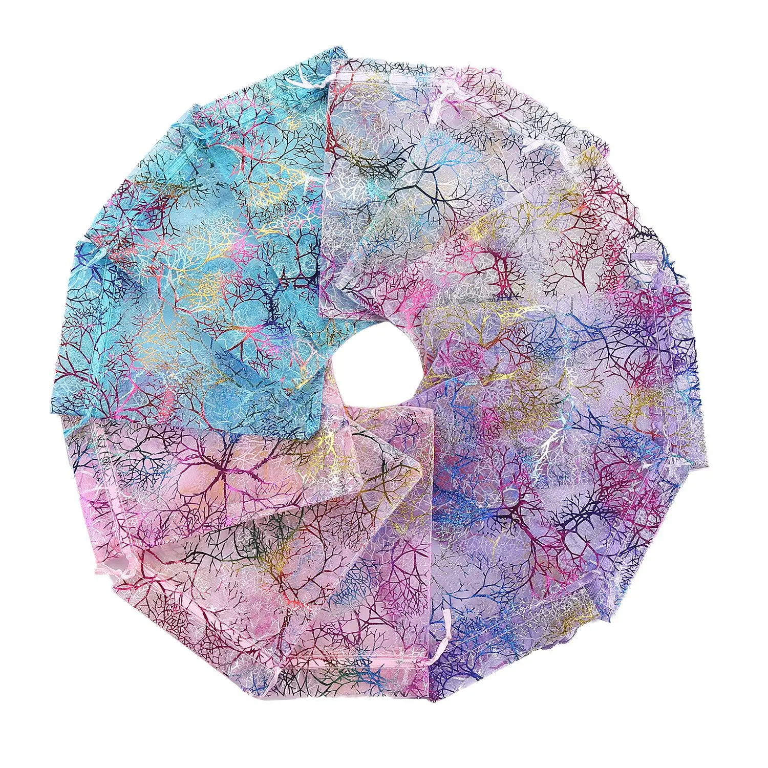 10 Stück/Lot Organza-Geschenktüten mit Kordelzug, Ornament-Verpackungstaschen, mehrfarbig bedruckt mit Bäumen, für Party, Hochzeit, Süßigkeitenbeutel – Detail 5