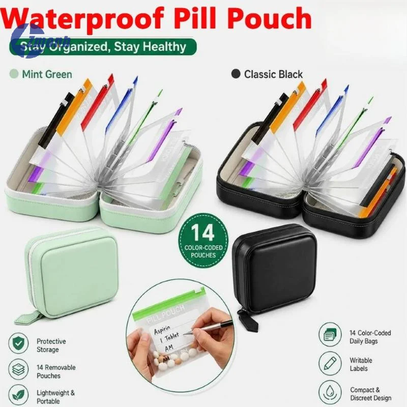 New！1 Set Writable Labels A8 Waterproof Pill Pouch Kit With 7/14 Color-coded Pouches For Daily Medication Vitamins & Supplements