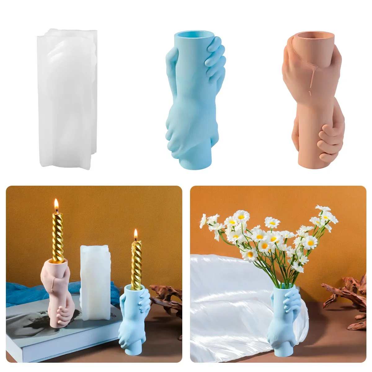 

3d Holding Hands Vase Silicone Mold Candle Aromatherapy DIY Home Decoration Plaster Vase Finger Silicone Mould Molds for Resin