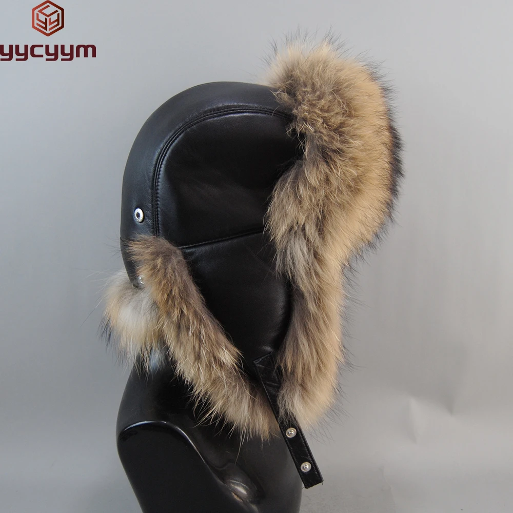 2024 Hot Sale Men Outdoor Windproof Winter Natural Real Fox Fur Bombers Hats Quality Cap Man Luxury Real Sheepskin Leather Hat