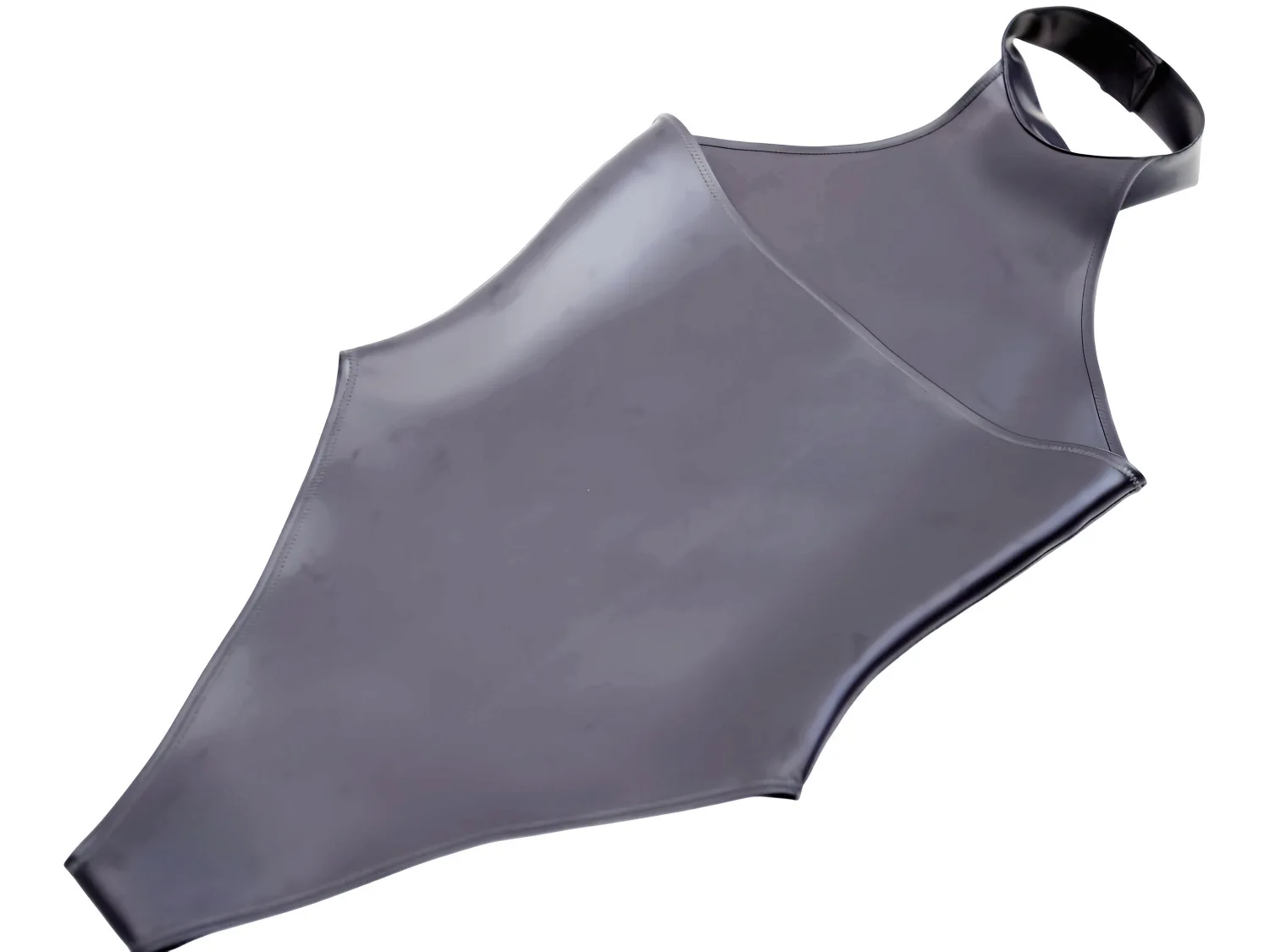 Women Matte Dark Grey Double-Face PU Leather Halter Bodysuit Back Buckle Sleeveless High Cut Slim Club Stage Costume