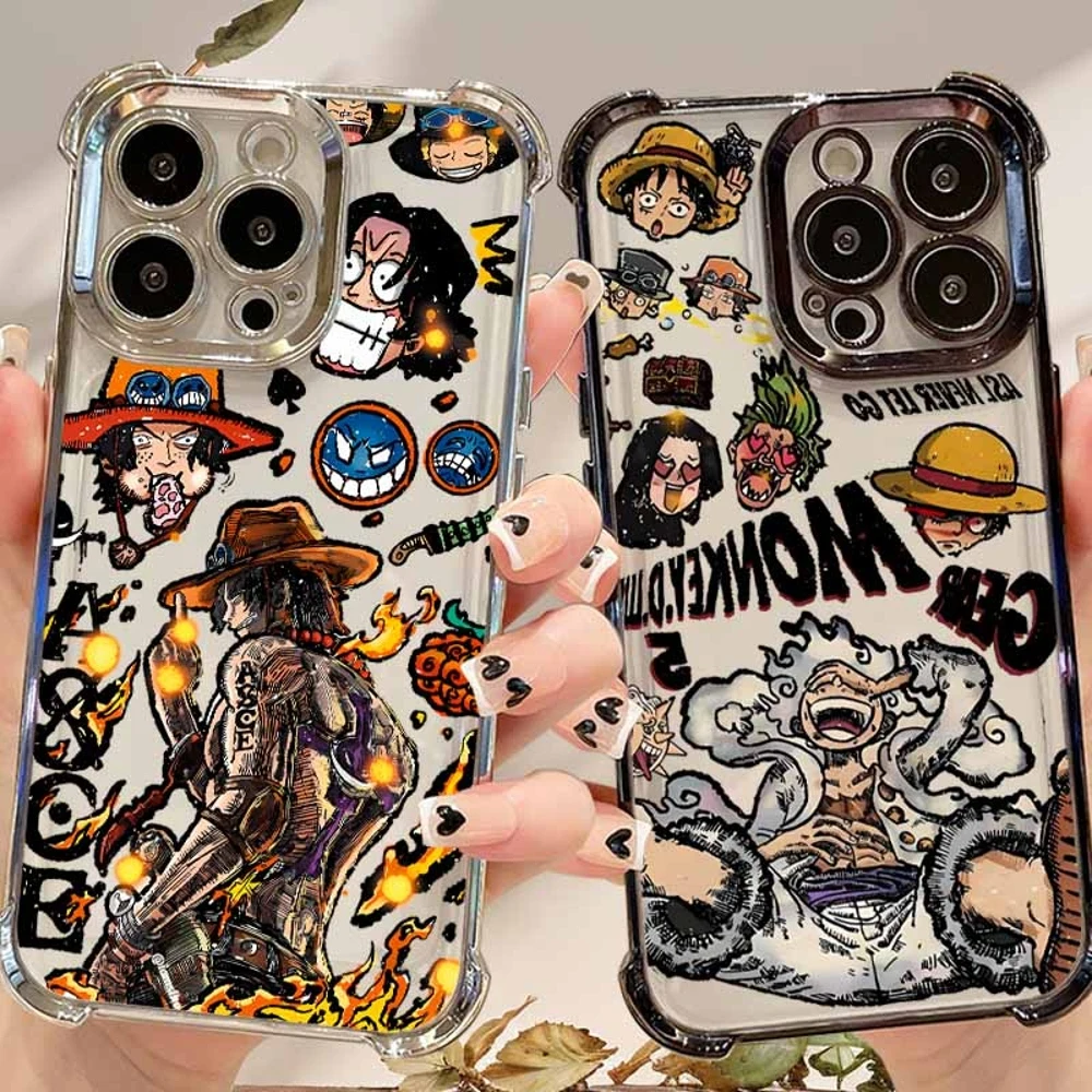 Anime Ones Pieces Luffys Zoros For iPhone 17 AIR 16E 16 15 14 13 12 11 XS Pro Max mini Plus Plating Anti-Fall Cool Phone Case