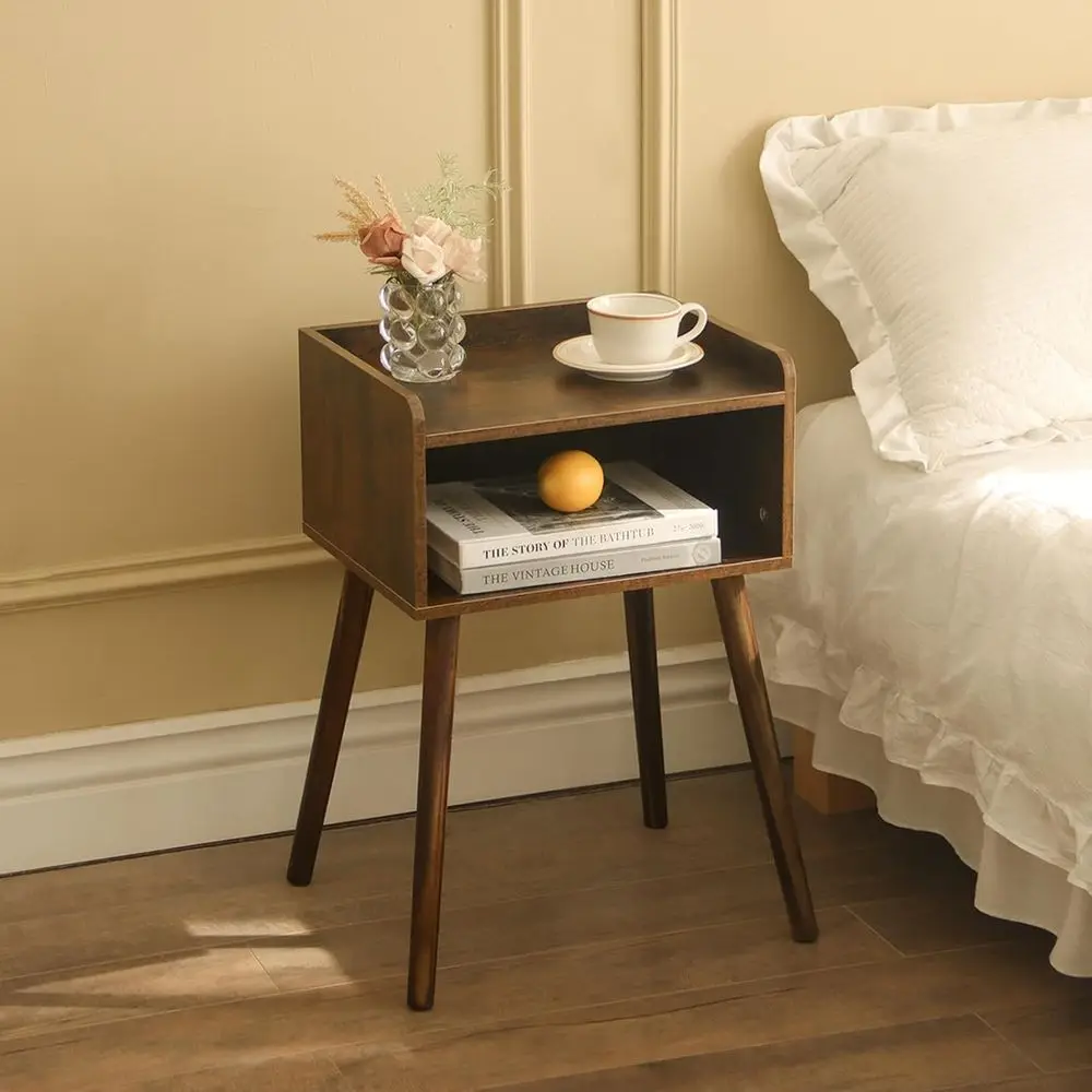 

Rustic Brown Small Solid Wood End Table with Storage for Bedroom or Living Room