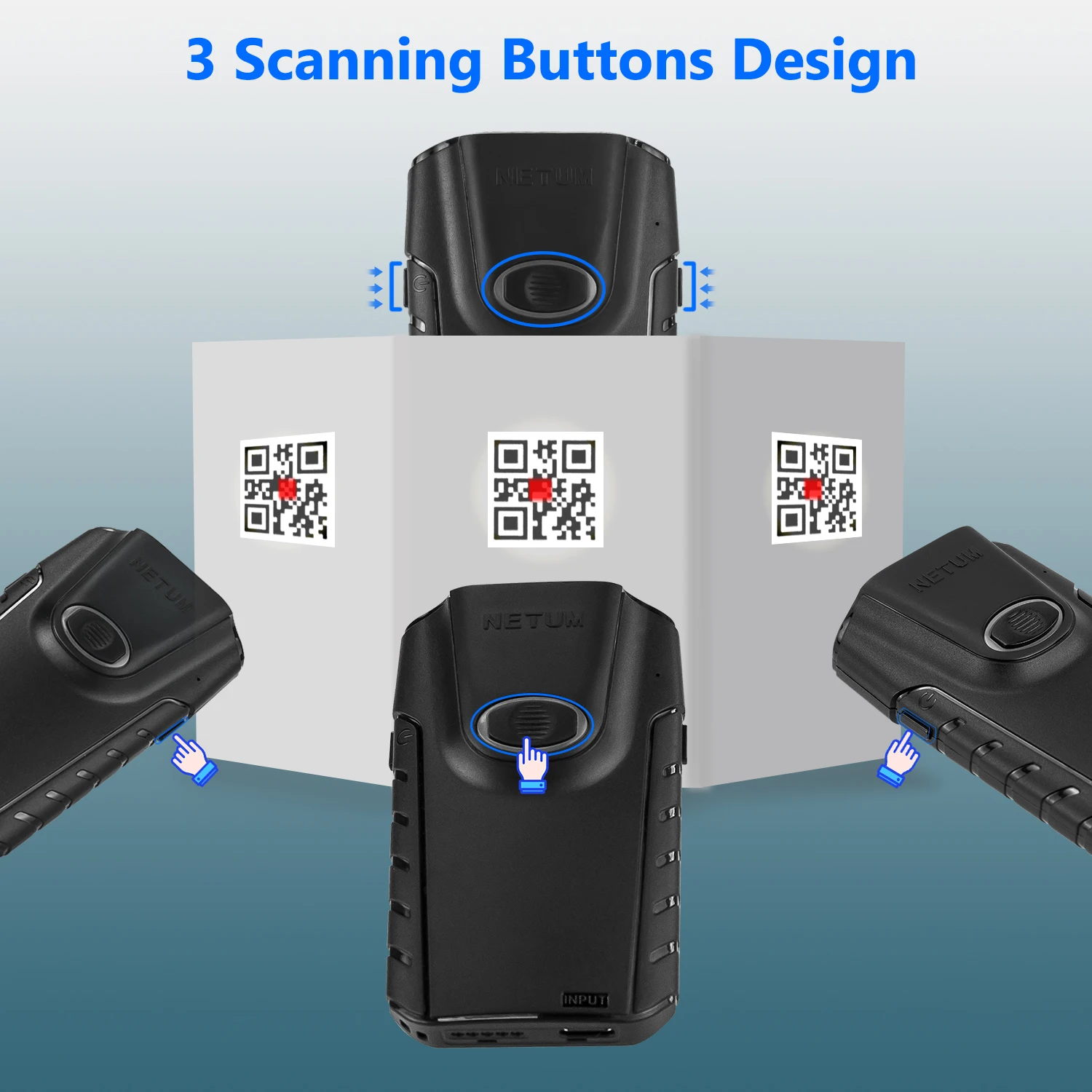 Netum E800 portátil 2D Clip trasero escáner de código de barras de diente azul compatible con Android teléfono móvil QR lector de mano inalámbrico