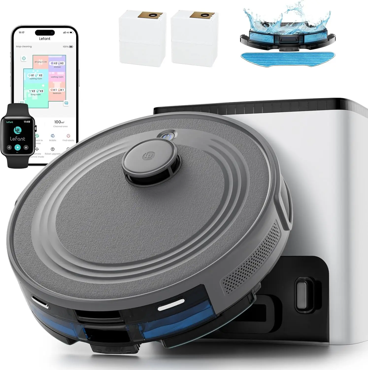 

LiDAR Robot Vacuum Mop Combo 10000Pa Suction 75 Day Self Emptying Base Multi Floor Mapping 240Min Runtime Ideal Pet Hair Carpets