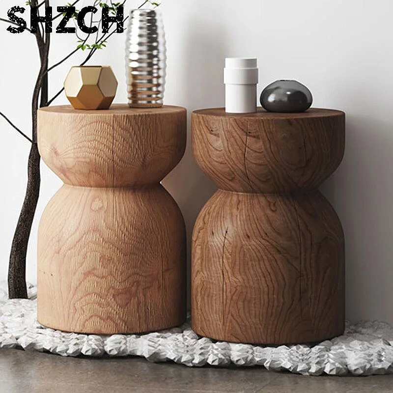 Solid Wood Stump Stool Rustic Round Log Side Table Nordic Home Decor Accent Footrest