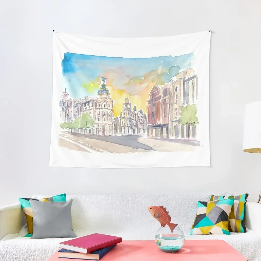 

Gran Via Street Morning Scene In Madrid Spain Tapestry Room Ornaments Aesthetic Decoration Aesthetic Room Decors Tapestry