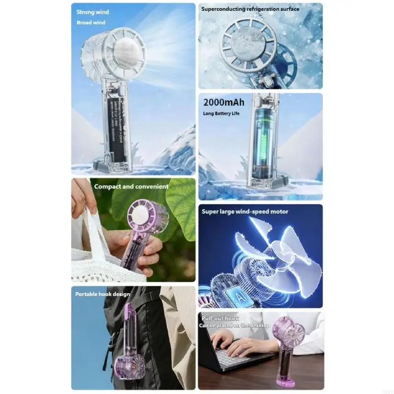 

Individual Cooling Device Electric Fan with Strong Wind 2000mAh Small Fan Suitable for Hiking Offices and Study Areas