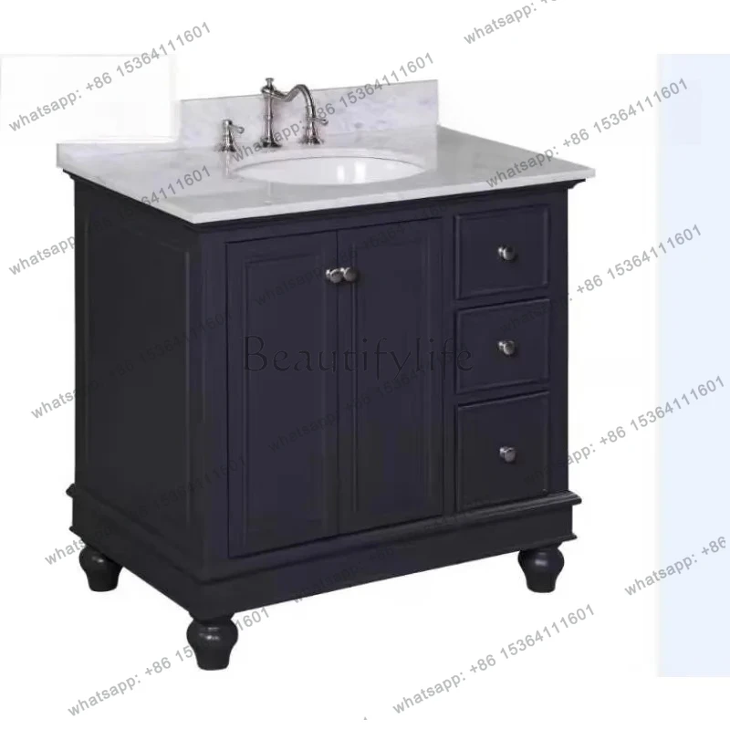 American style solid wood six-bucket single door single basin hand washing cabinet below 1 meter bathroom cabinet