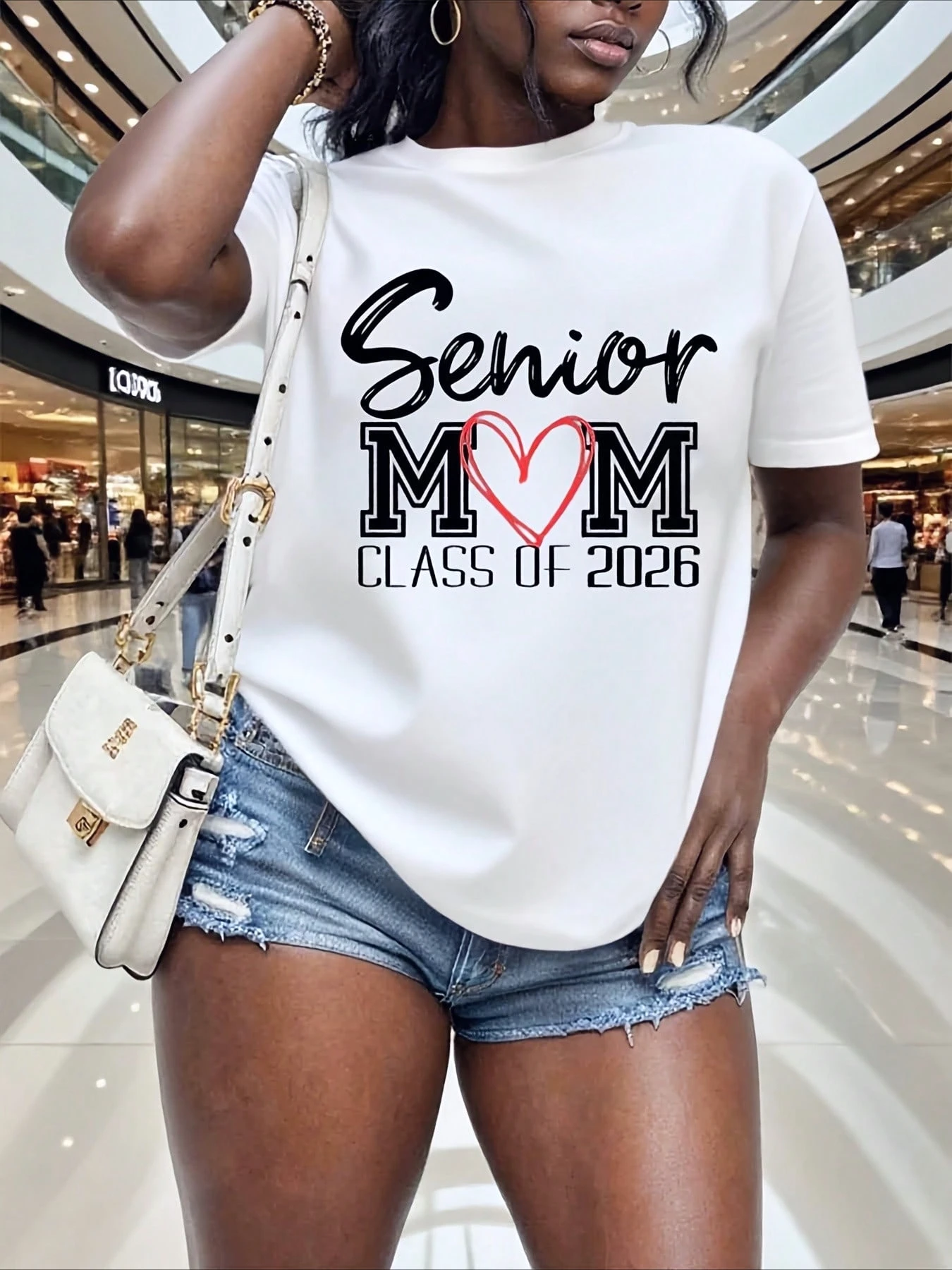 

Senior Mom 2026 Cheer Proud Senior Mama Class of 2026 T-Shirt Casual Crew Neck Short Sleeve Comfort Top Summer Printed Clothing