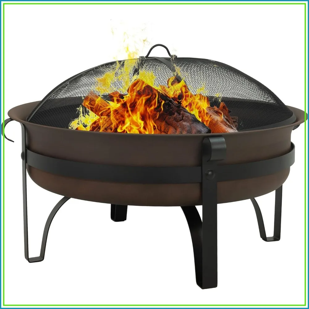 34 Inch Round Wood Burning Fire Pit for Patio Outdoor, Dark Bronze