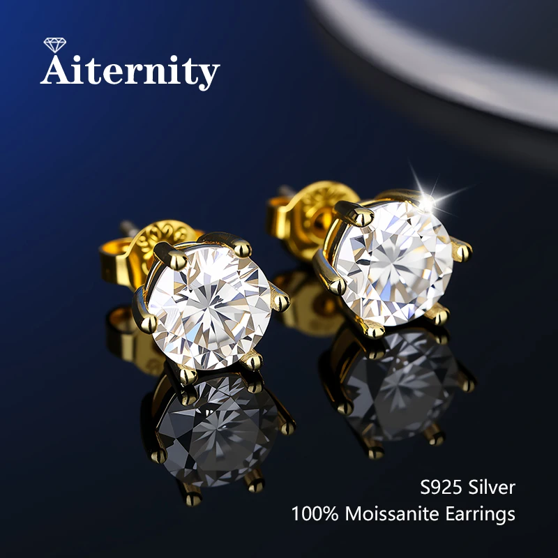 100% Real Sterling Silver S925 Moissanite Earrings Stud  With 2 Certificate D VVS1 Pass Diamond Test Pen For Women Men Jewelry