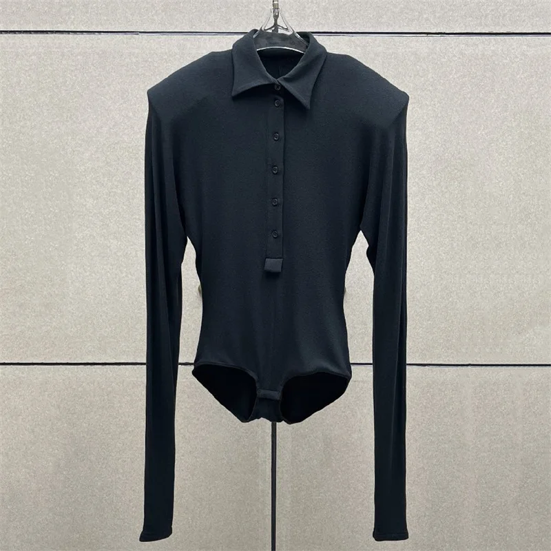 women's bodysuit 2026 winter new elastic slim fit polo collar women's long sleeved top women's corset women's jumper y2k T-shirt