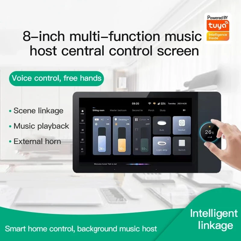 8 Inch 1280P Multifunction LCD Touch Screen Tuya Smart Home Central Control Panel with Knob Switch